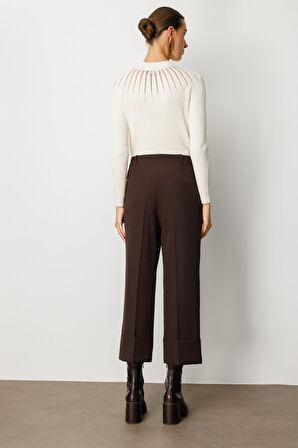 On Kadın Duble Paça Yan Cepli Pantolon 64127 Kahverengi