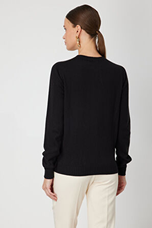 On Kadın Örgülü Sıfır Yaka Triko Kazak 69313 Siyah