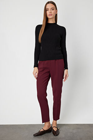 On Kadın Sıfır Yaka Örgü Desenli Triko Kazak 69314 Siyah