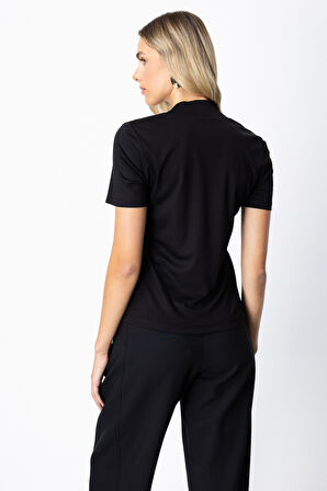 On Kadın V Yaka Dikişli Basic T-Shirt 61341 Siyah