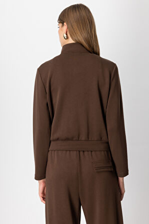 On Kadın Cep Detaylı Dik Yaka Eşofman Üstü 66509 Kahverengi