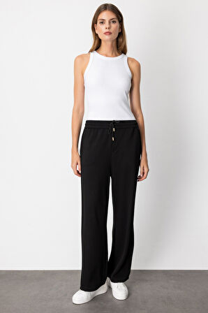 On Kadın Beli Lastikli Bol Paça Eşofman Altı 66510 Siyah