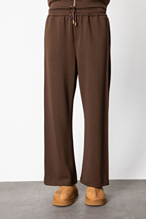 On Kadın Beli Lastikli Bol Paça Eşofman Altı 66510 Kahverengi