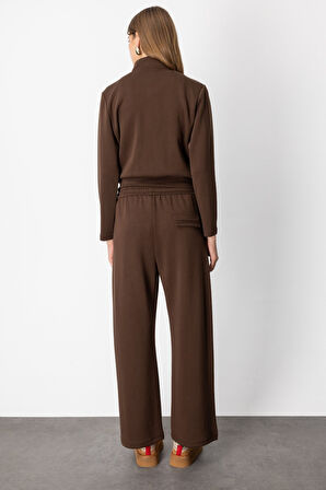 On Kadın Beli Lastikli Bol Paça Eşofman Altı 66510 Kahverengi