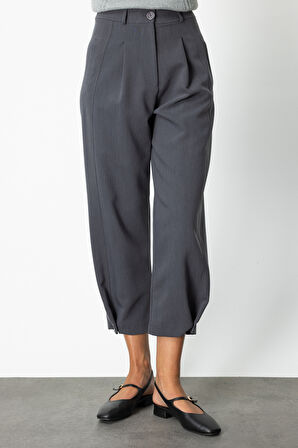 On Kadın Paçası Düğmeli Fleto Cepli Pantolon 64137 Antrasit