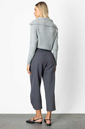 On Kadın Paçası Düğmeli Fleto Cepli Pantolon 64137 Antrasit