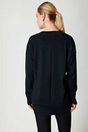 On Kadın V Yaka Taşlı Triko Kazak 65311 Siyah