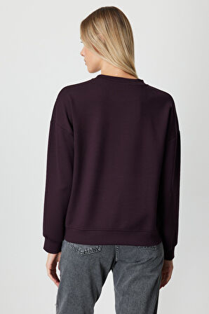 On Kadın Omuzları İncili Sweat 66338 Bordo
