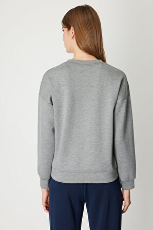 On Kadın Omuzları İncili Sweat 66338 Gri