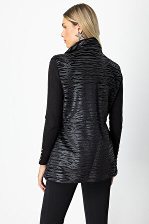 On Kadın Kadife Detaylı Dik Yaka Yelek 66919 Siyah