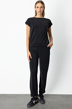 On Kadın Paçası Dikişli Eşofman Altı 66356 Siyah