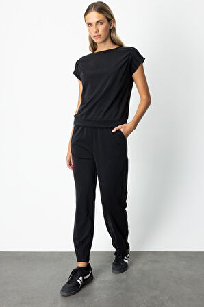 On Kadın Paçası Dikişli Eşofman Altı 66356 Siyah