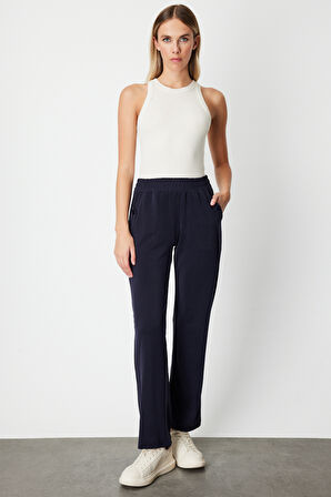 On Kadın Cebi Düğme Detaylı Eşofman Altı 66107 Lacivert