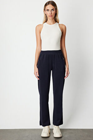 On Kadın Cebi Düğme Detaylı Eşofman Altı 66107 Lacivert