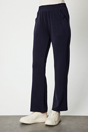 On Kadın Cebi Düğme Detaylı Eşofman Altı 66107 Lacivert