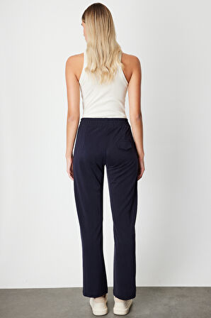 On Kadın Cebi Düğme Detaylı Eşofman Altı 66107 Lacivert