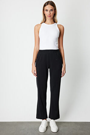 On Kadın Cebi Düğme Detaylı Eşofman Altı 66107 Siyah