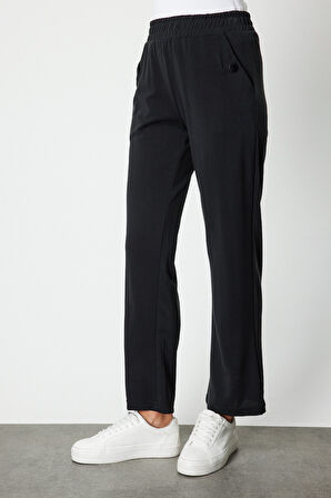 On Kadın Cebi Düğme Detaylı Eşofman Altı 66107 Siyah