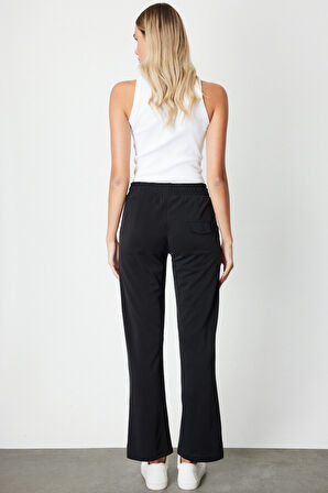 On Kadın Cebi Düğme Detaylı Eşofman Altı 66107 Siyah