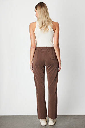 On Kadın Cebi Düğme Detaylı Eşofman Altı 66107 Kahverengi