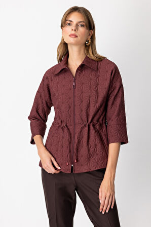 On Kadın Beli İpli Kapitone Ceket 62500 Bordo