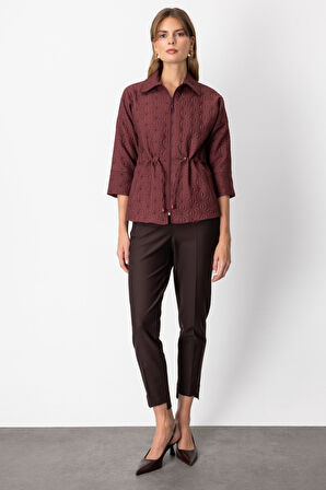 On Kadın Beli İpli Kapitone Ceket 62500 Bordo