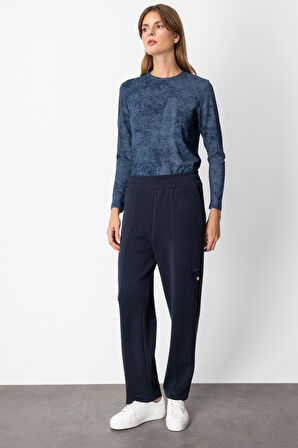 On Kadın Düğme Detaylı Bol Paça Eşofman Altı 64149 Lacivert