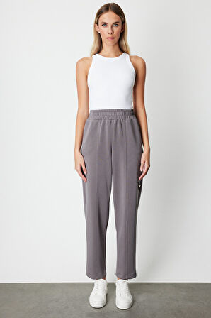 On Kadın Düğme Detaylı Bol Paça Eşofman Altı 64149 Antrasit