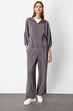 On Kadın Pile Detaylı Bol Paça Eşofman Altı 64703 Antrasit