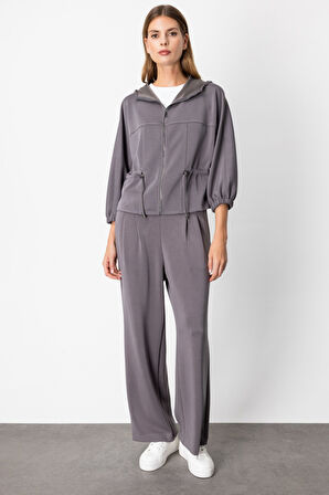 On Kadın Pile Detaylı Bol Paça Eşofman Altı 64703 Antrasit