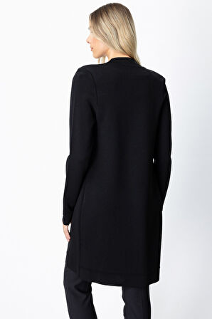 On Kadın Zımbalı Uzun Hırka 69917 Siyah