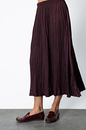 On Kadın Kırışık Görünümlü Midi Etek 64209 Bordo
