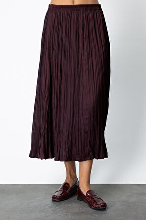 On Kadın Kırışık Görünümlü Midi Etek 64209 Bordo