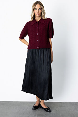 On Kadın Kırışık Görünümlü Midi Etek 64209 Siyah