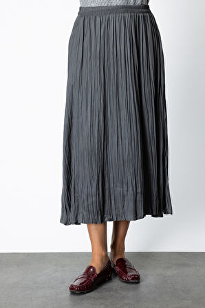 On Kadın Kırışık Görünümlü Midi Etek 64209 Antrasit