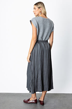 On Kadın Kırışık Görünümlü Midi Etek 64209 Antrasit