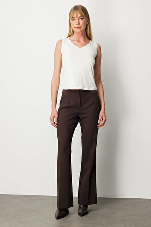 On Kadın Dilim Yaka Simli Bluz 61389 Ekru