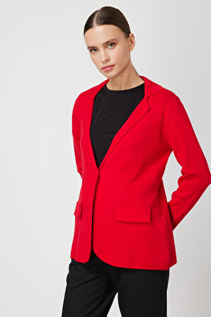 On Kadın Ceket Yaka Triko Hırka 63926 Kırmızı