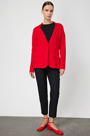 On Kadın Ceket Yaka Triko Hırka 63926 Kırmızı