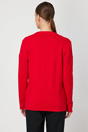 On Kadın Ceket Yaka Triko Hırka 63926 Kırmızı