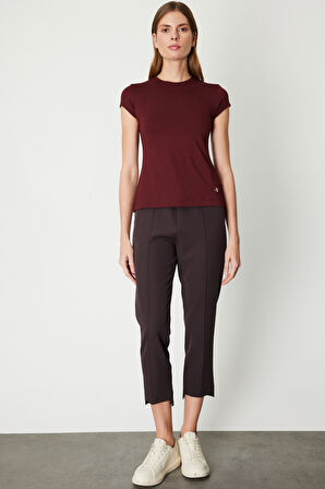 On Kadın Sıfır Yaka Ay Kol Basic Bluz 61302 Bordo