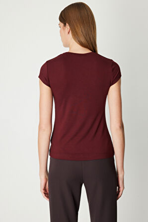 On Kadın Sıfır Yaka Ay Kol Basic Bluz 61302 Bordo