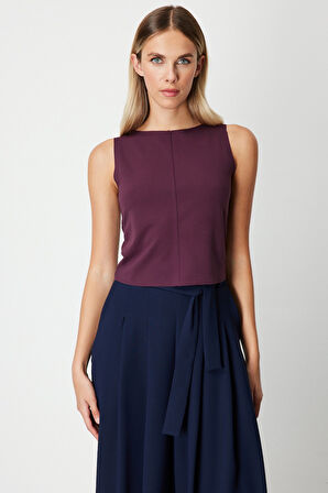 On Kadın Dikiş Detaylı Kolsuz Bluz 61369 Bordo