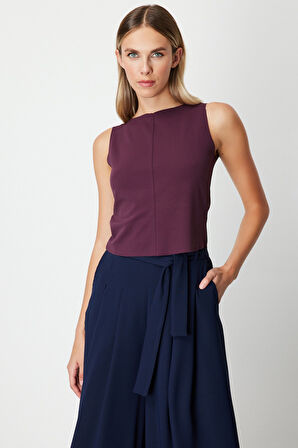 On Kadın Dikiş Detaylı Kolsuz Bluz 61369 Bordo