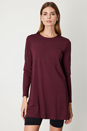 On Kadın Uzun Kollu Basic Tunik 61421 Bordo