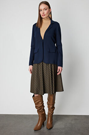 On Kadın Ceket Yaka Triko Hırka 63926 Lacivert