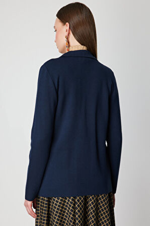 On Kadın Ceket Yaka Triko Hırka 63926 Lacivert