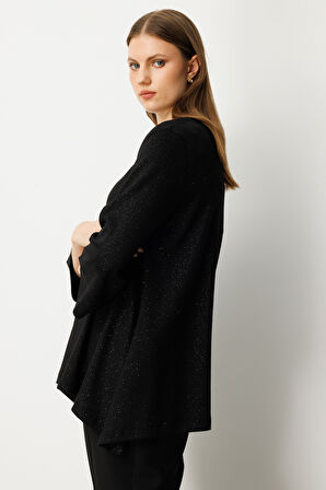 On Kadın Büyük Beden Kumaşı Simli Rahat Kalıp Bluz 61393 Siyah