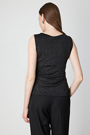 On Kadın Dilim Yaka Simli Bluz 61389 Siyah