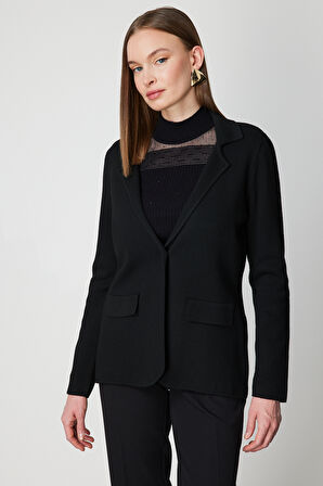 On Kadın Ceket Yaka Triko Hırka 63926 Siyah